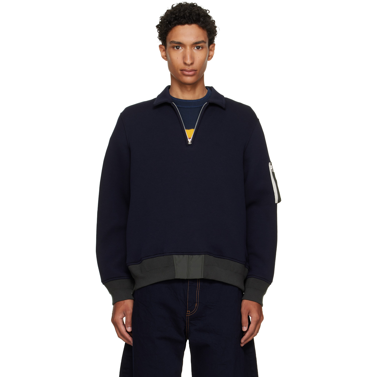 sacai Navy Sponge Sweat Polo