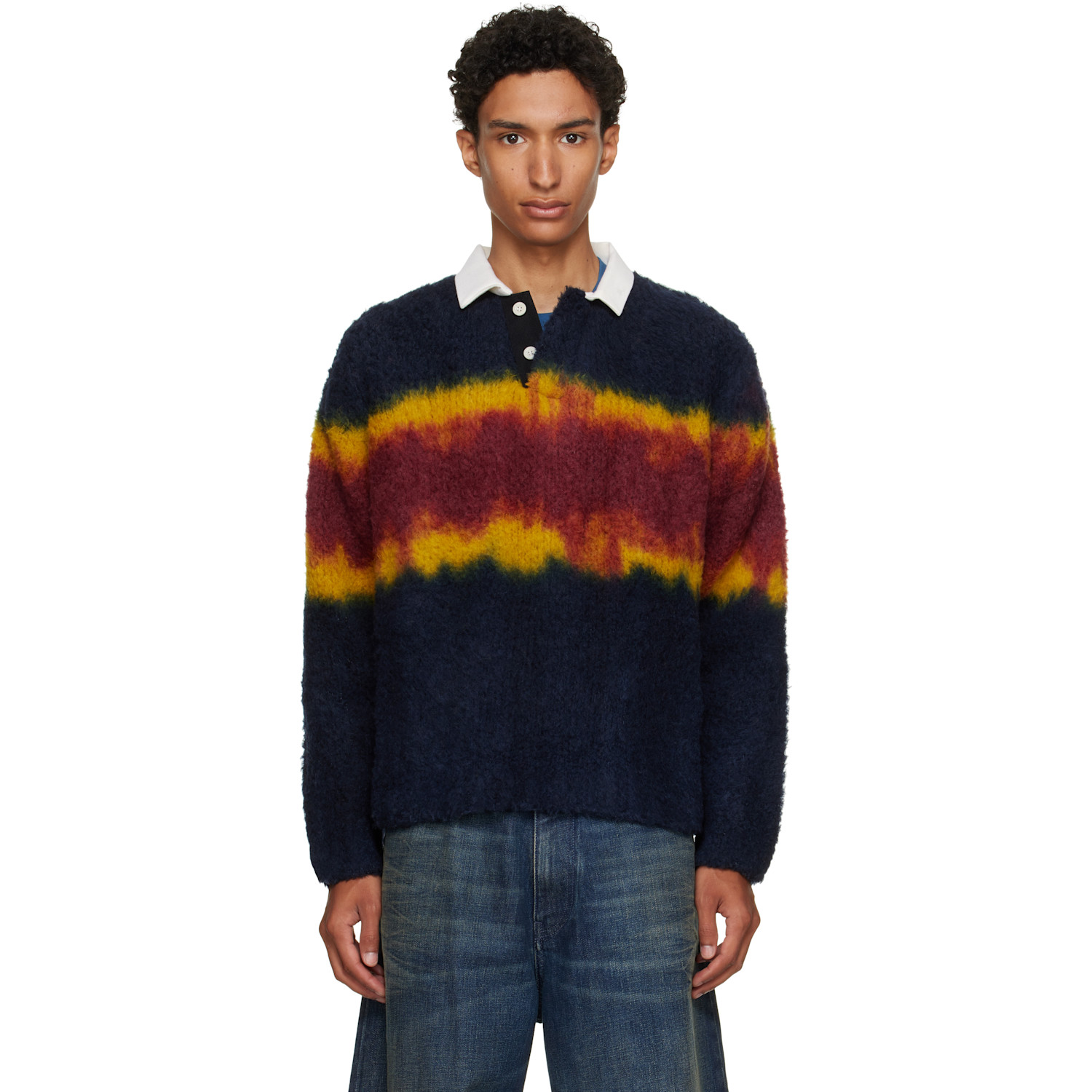 sacai Navy & Burgundy Chusen-Dyed Knit Polo