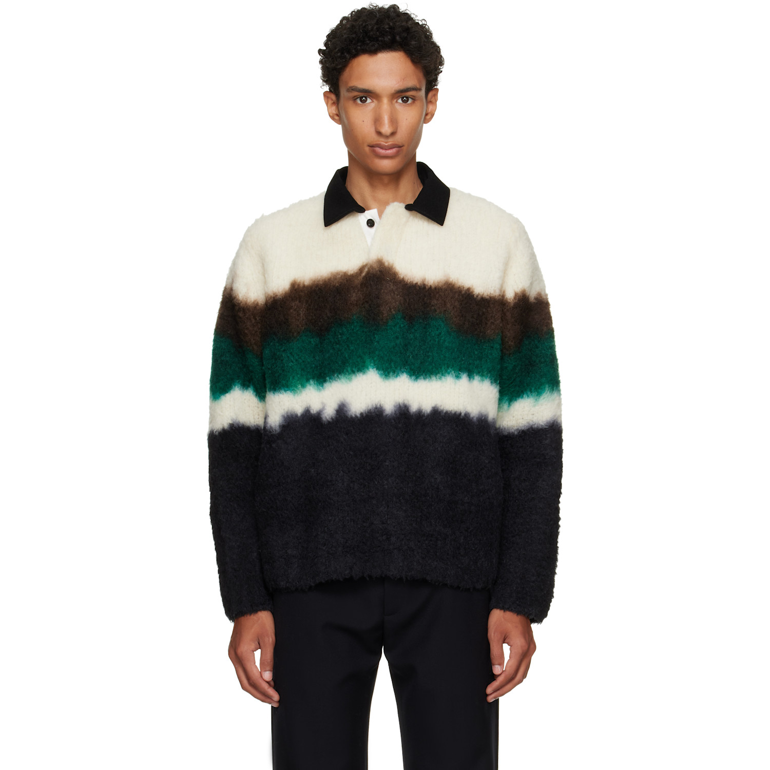sacai Black & Off-White Chusen-Dyed Knit Polo