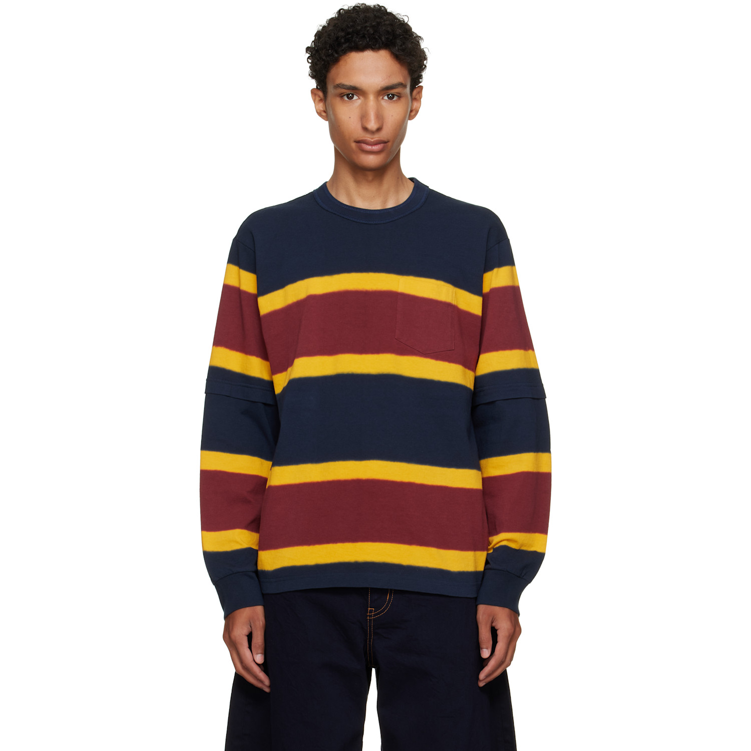 sacai Navy & Burgundy Chusen-Dyed Cotton Jersey T-shirt