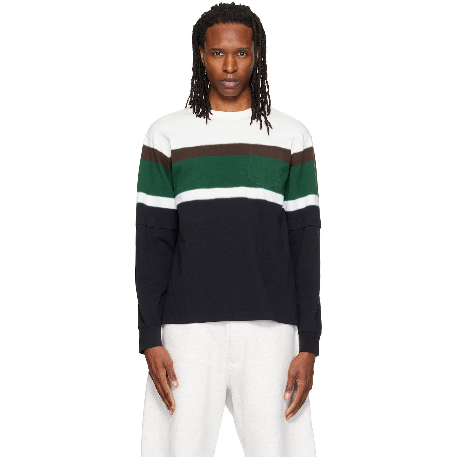 sacai Black & White Chusen-Dyed Cotton Jersey L/S T-shirt