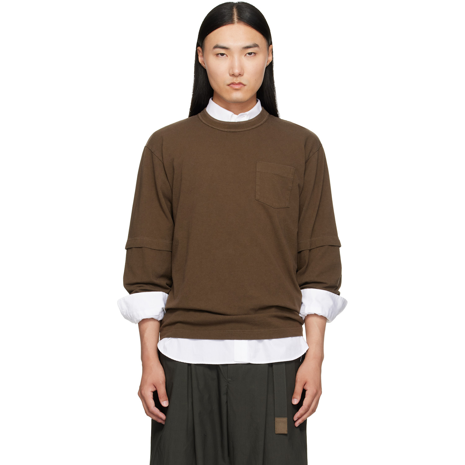 sacai Brown Cotton Jersey L/S T-shirt