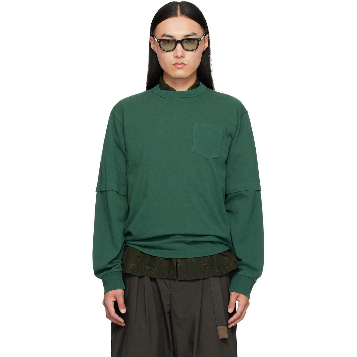 sacai Green Cotton Jersey L/S T-shirt