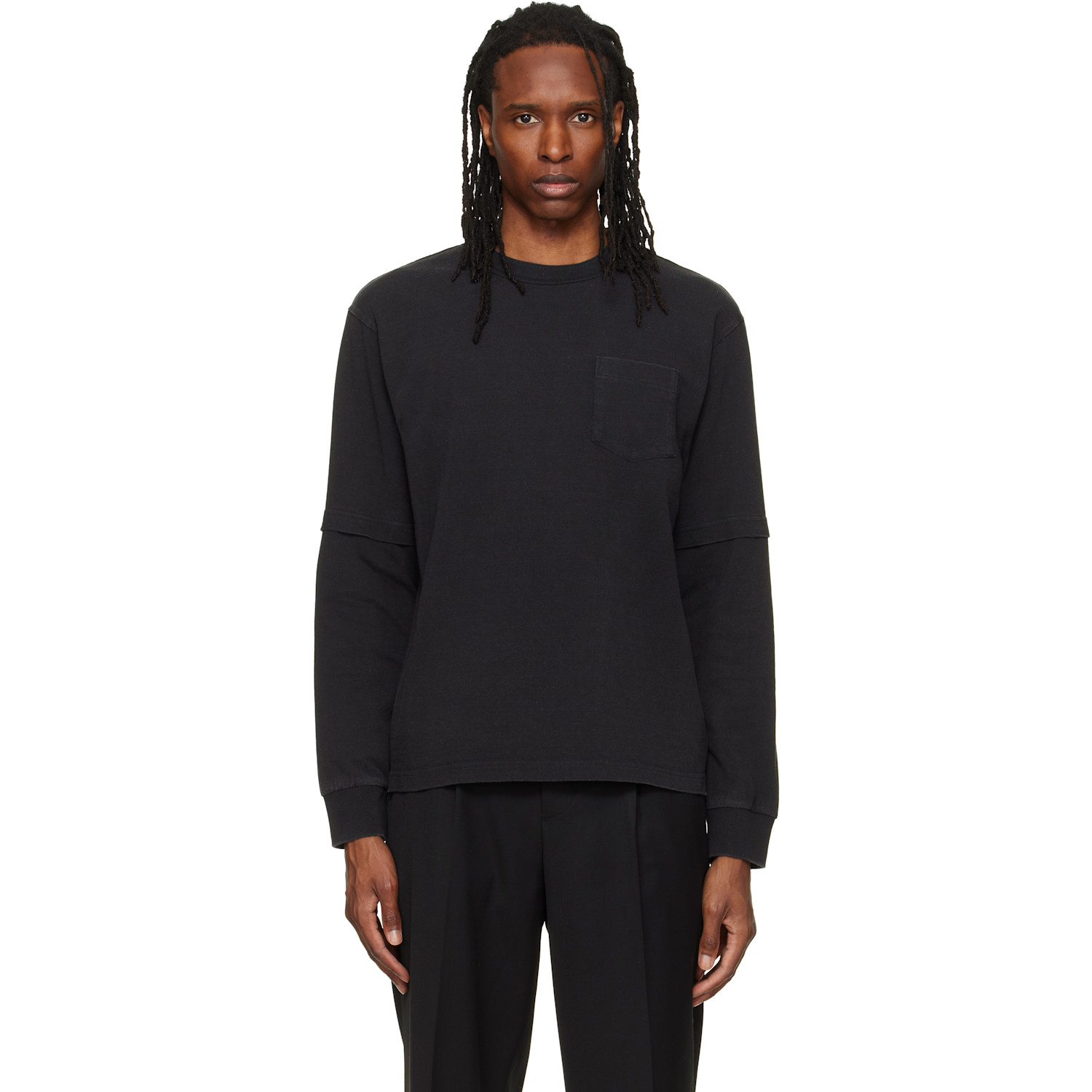 sacai Black Cotton Jersey Long Sleeve T-shirt
