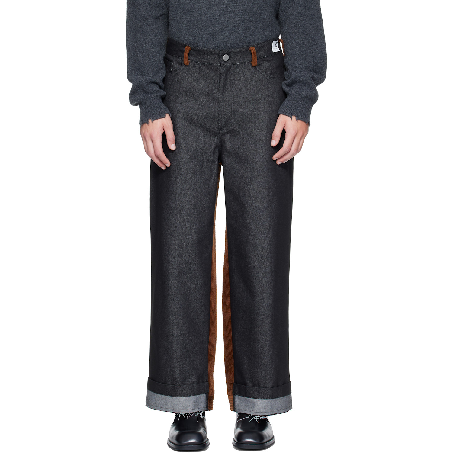 RE;CODE Black & Brown Corduroy-Mixed Denim Jeans
