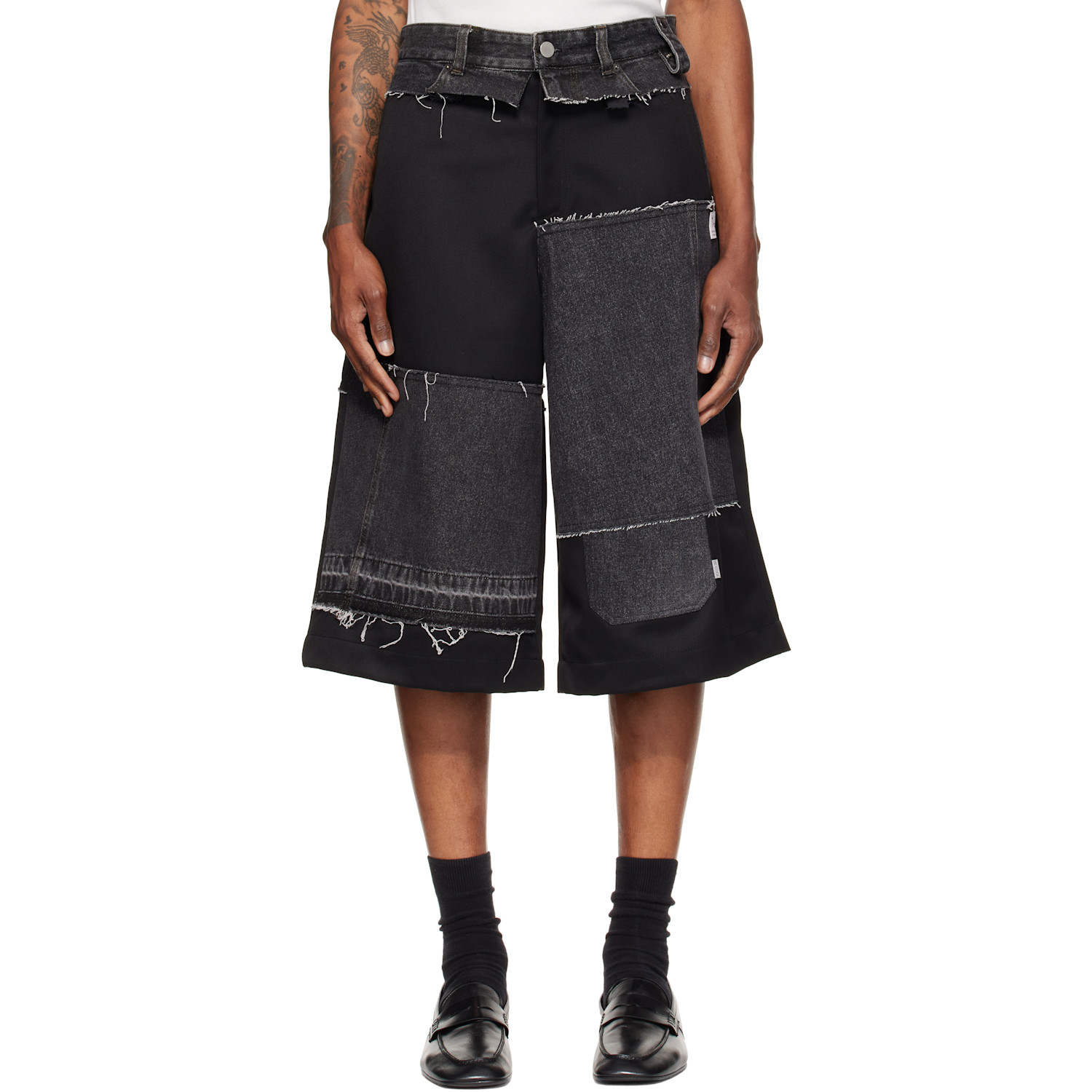 RE;CODE Black Mixed Fabric Denim Shorts