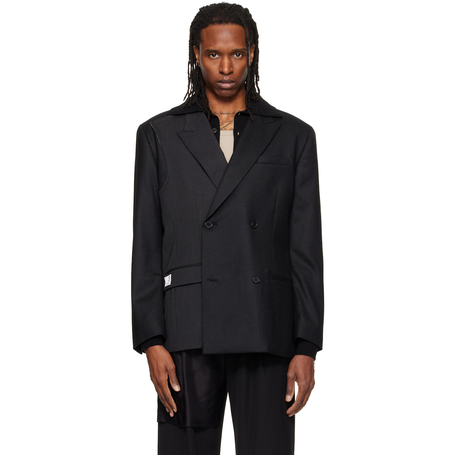 RE;CODE Gray Jacket-Patched Double Blazer