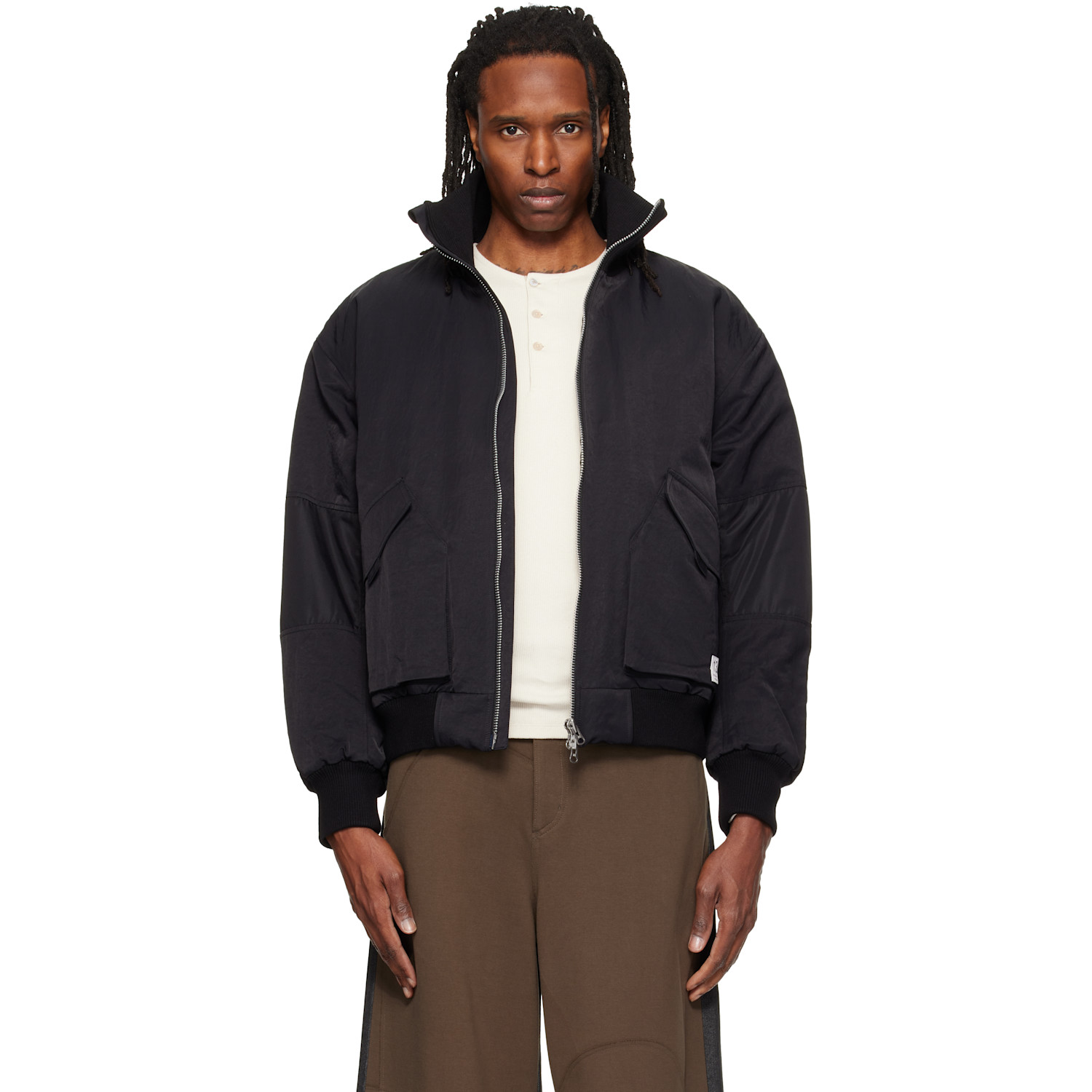 RE;CODE Black Patched Bomber Jacket