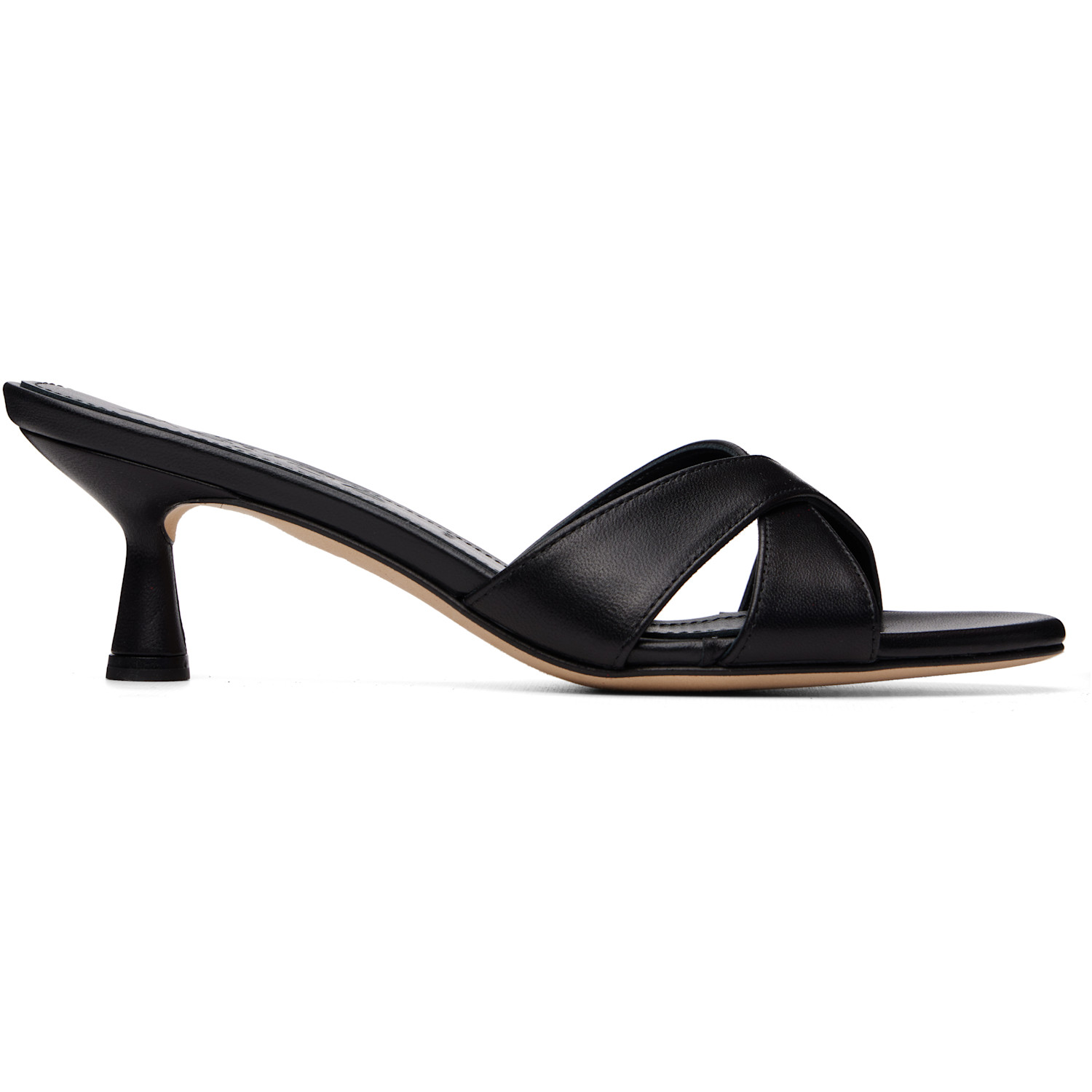 Aeyde Black Vero Leather Mule Heeled Sandals