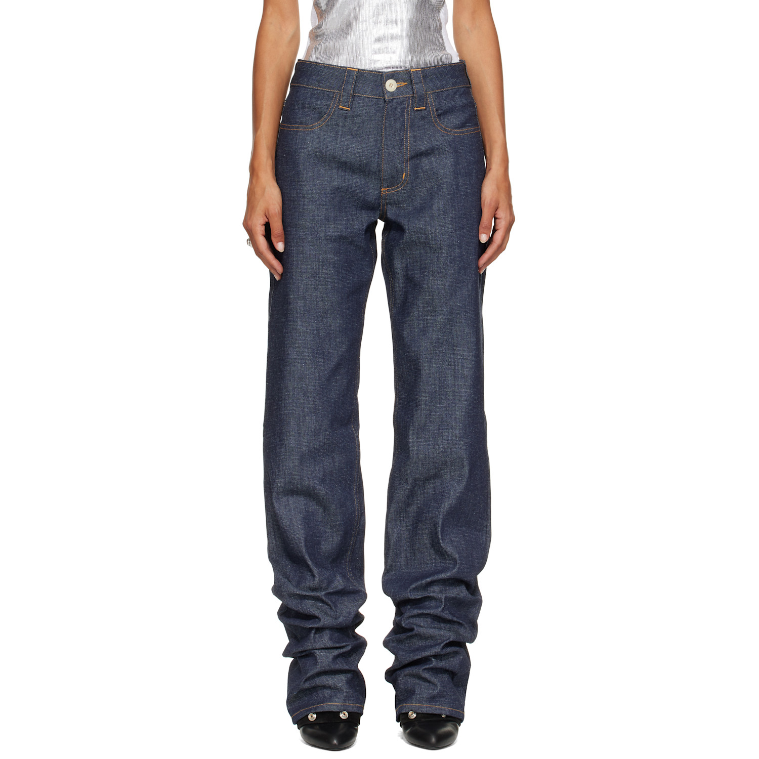 SECONDA Blue Straight Leg Denim Raw Jeans