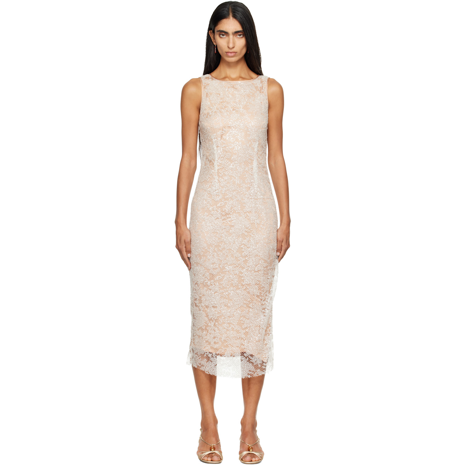 RESCHA SSENSE Exclusive Beige & White Dharee Lace Midi Dress