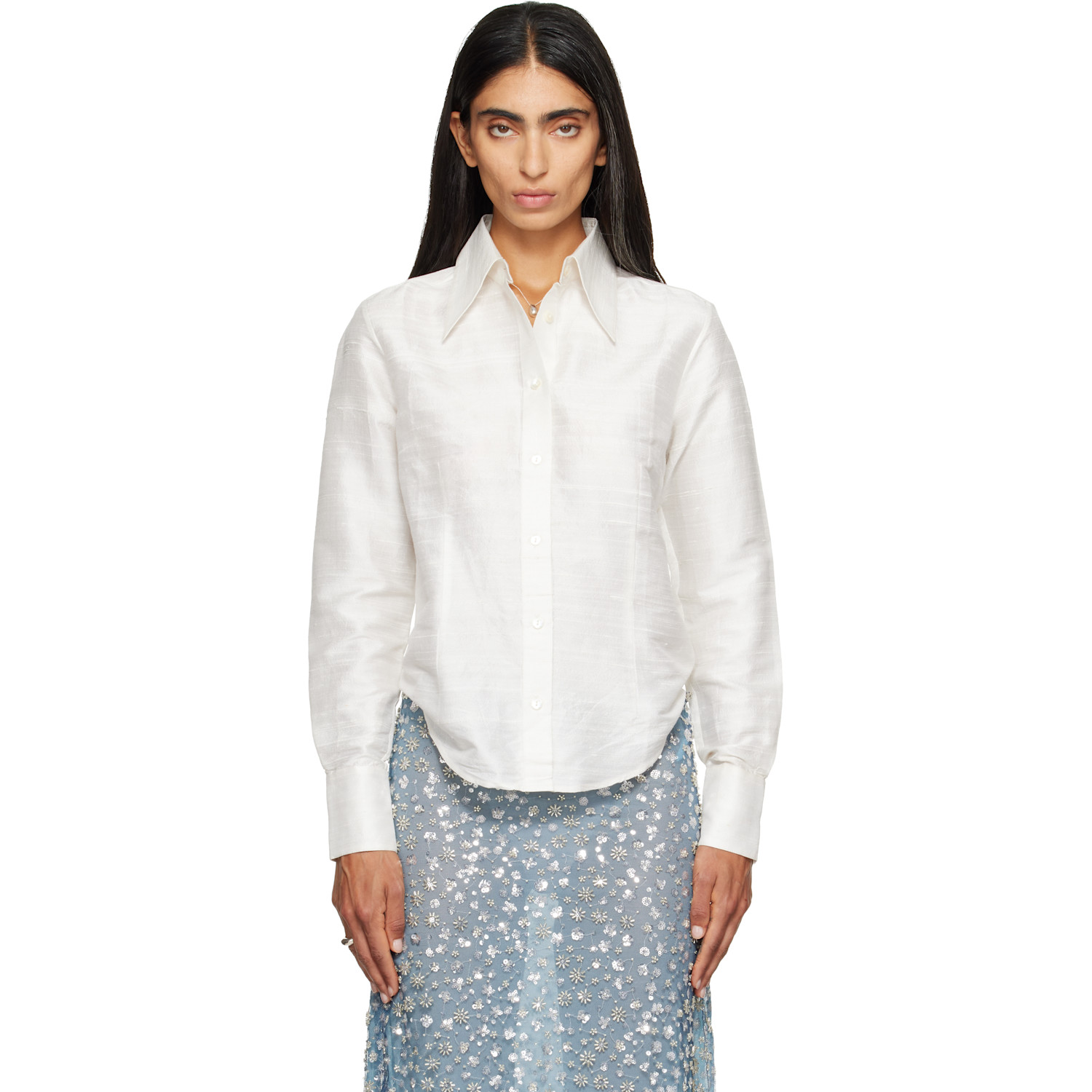 RESCHA SSENSE Exclusive White Raw Silk Sharoukan Shirt