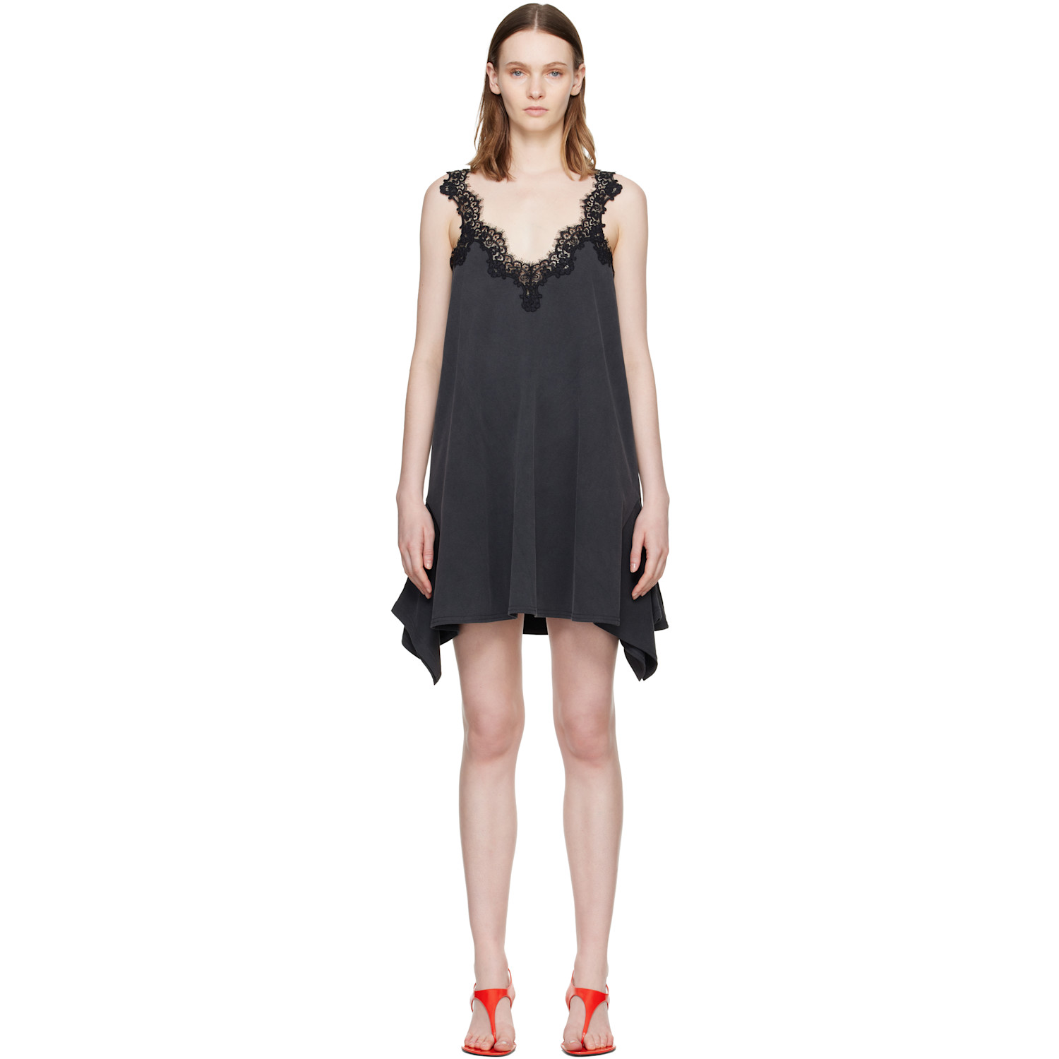 Stella McCartney Black Lace Mix Washed Jersey Cotton Minidress