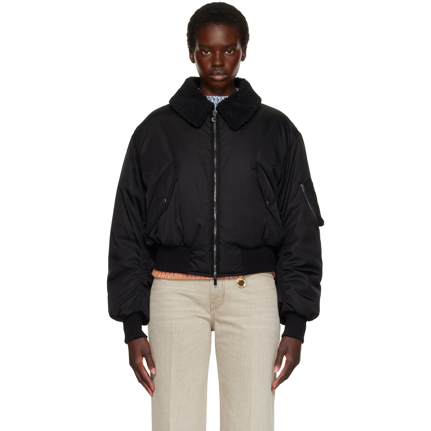 Stella McCartney Black Collared Bomber Jacket