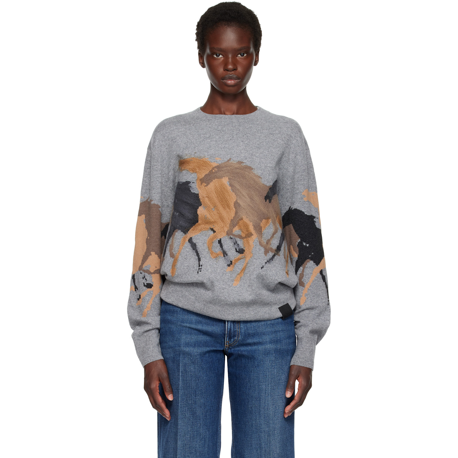 Stella McCartney Gray Racing Horses Sweater