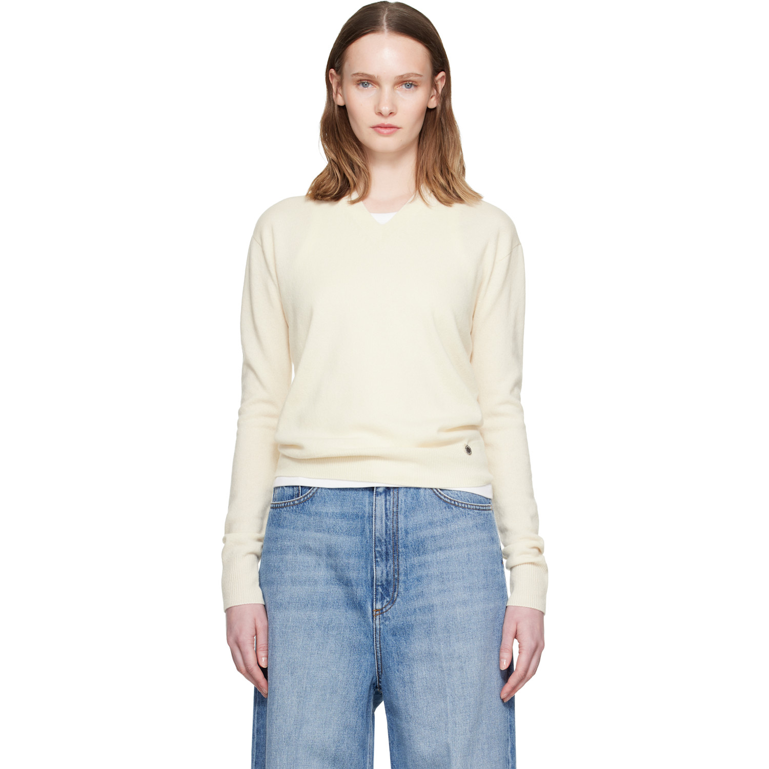 Stella McCartney Off-White Cashmere V-Neck Sweater