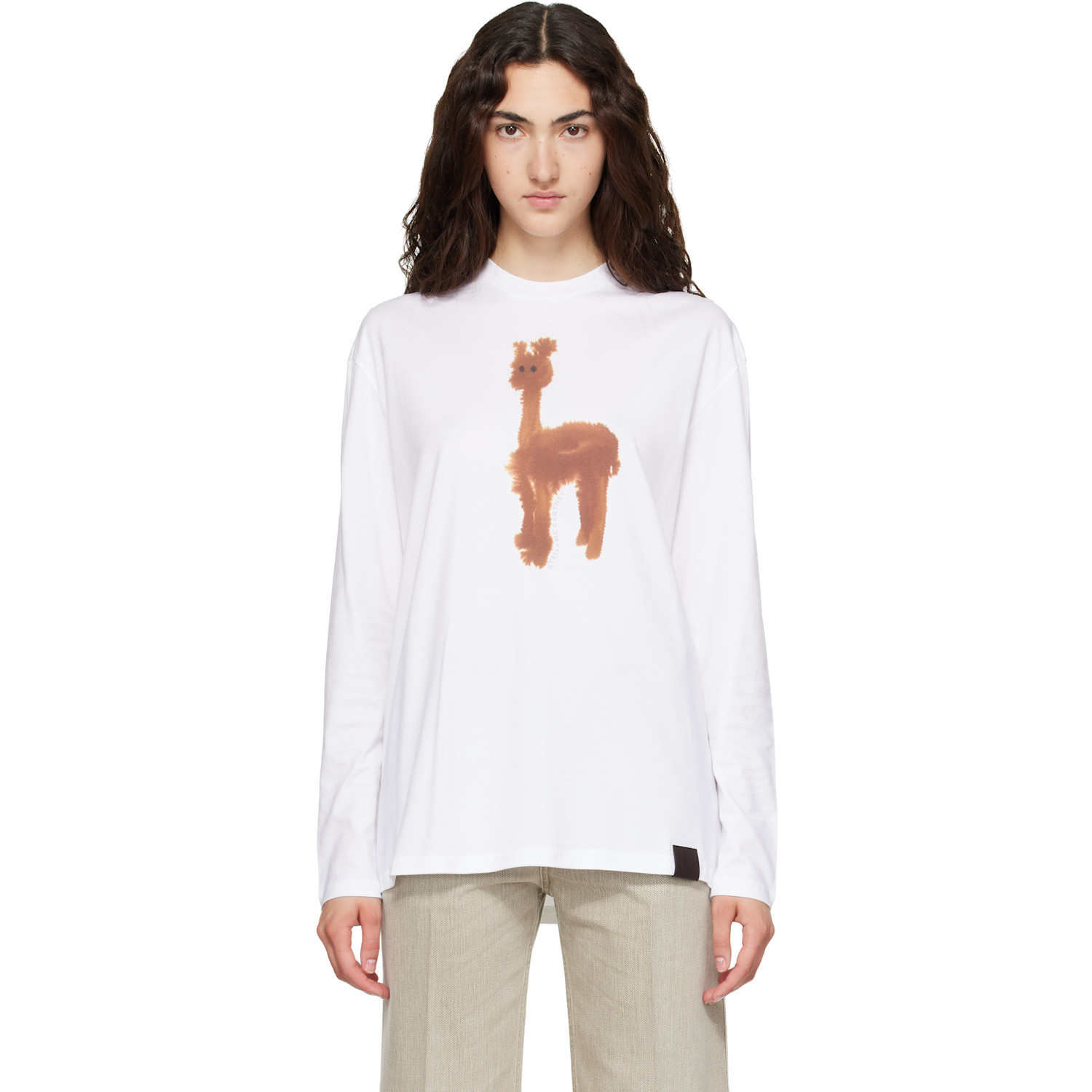 Stella McCartney White Watercolour Alpaca Long Sleeve Cotton T-shirt