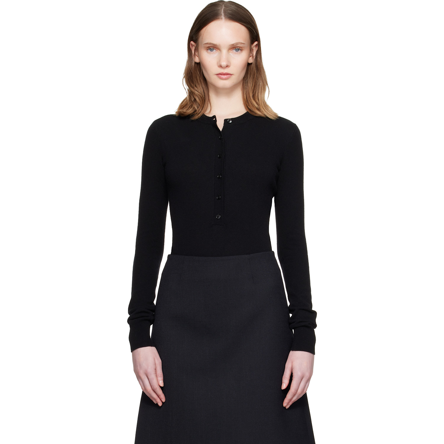 Stella McCartney Black Crewneck Ribbed Long-Sleeve Bodysuit