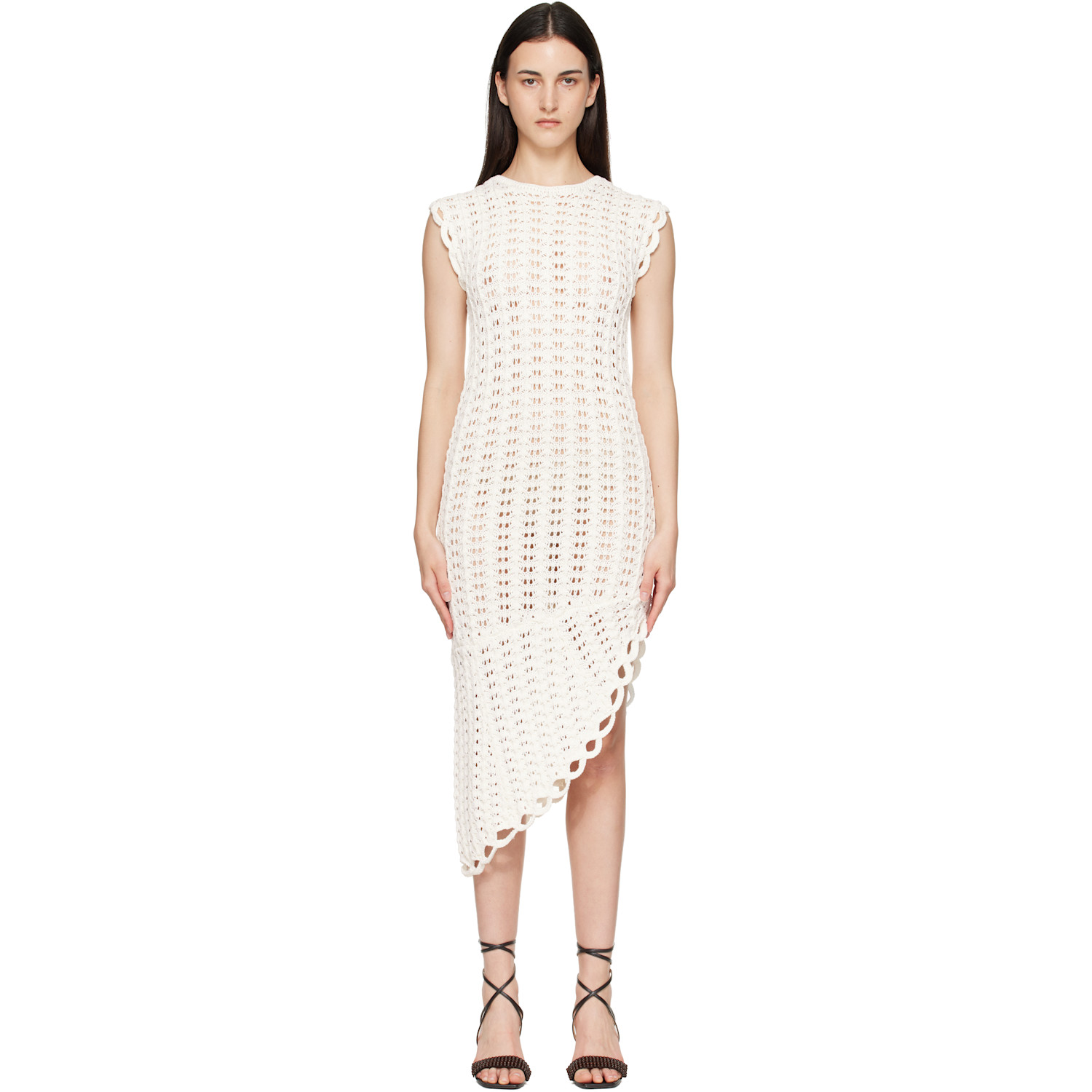 Loulou de Saison White Malena Ruffled Crochet Midi Dress