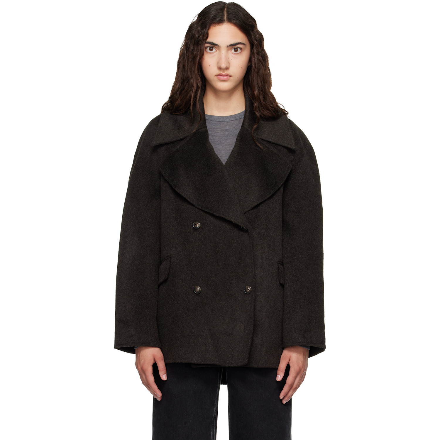 Loulou De Saison Brown Neil Double Breasted Jacket In Brown Melange