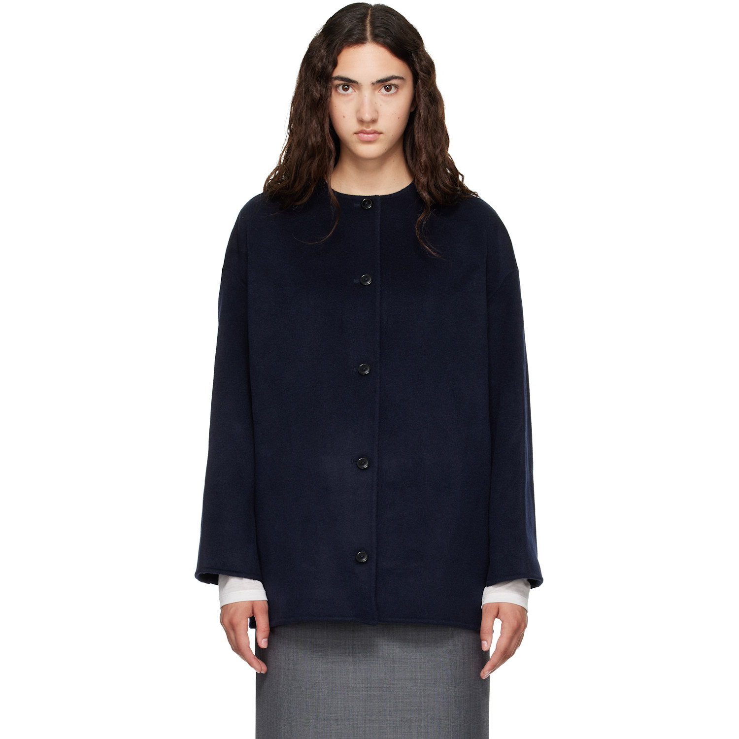 Loulou de Saison Navy DUNNE LDS Oval-Shaped Short Coat