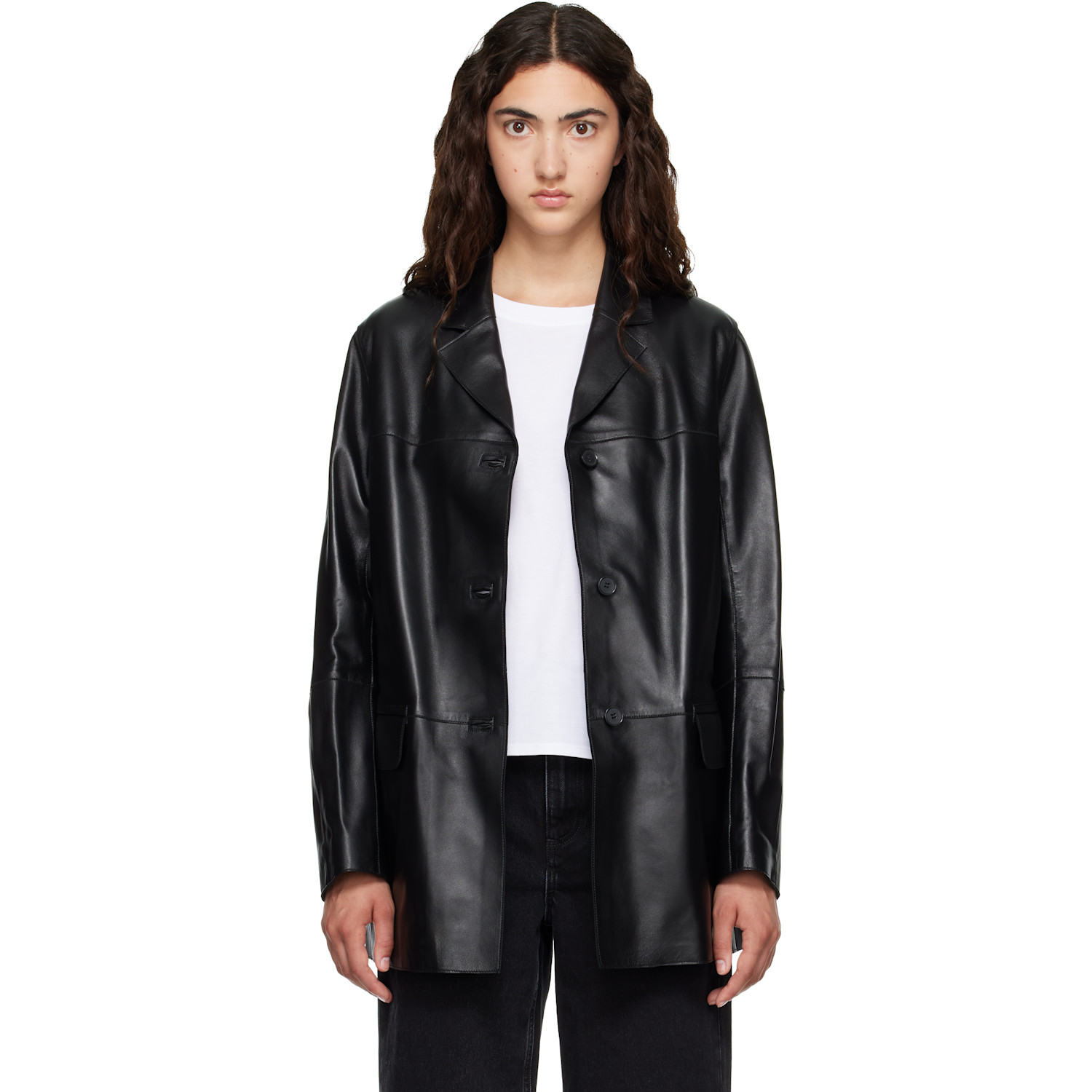 Loulou De Saison Black Nari Straight Leather Jacket