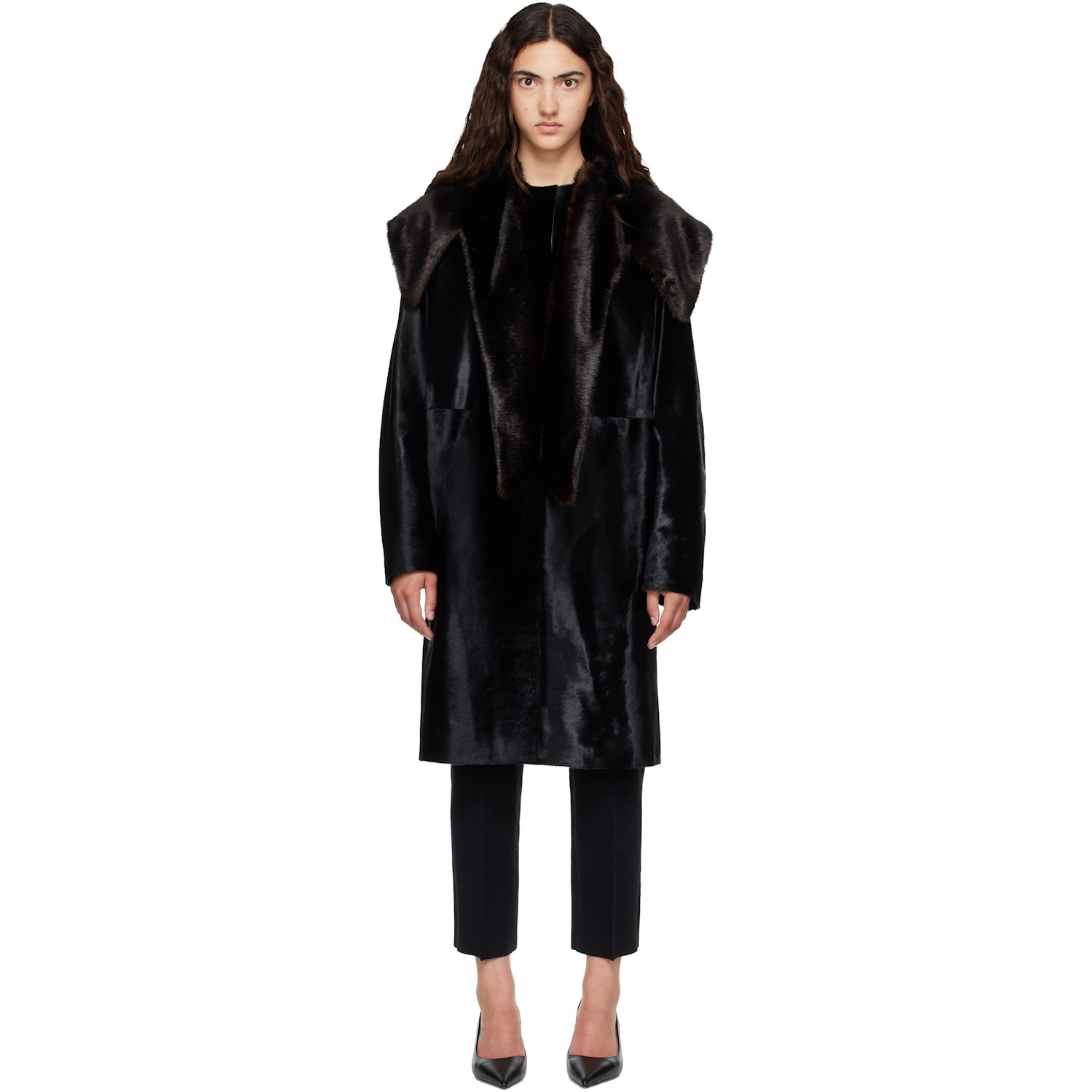Loulou de Saison Black LOTTA Pony-Effect Leather Coat