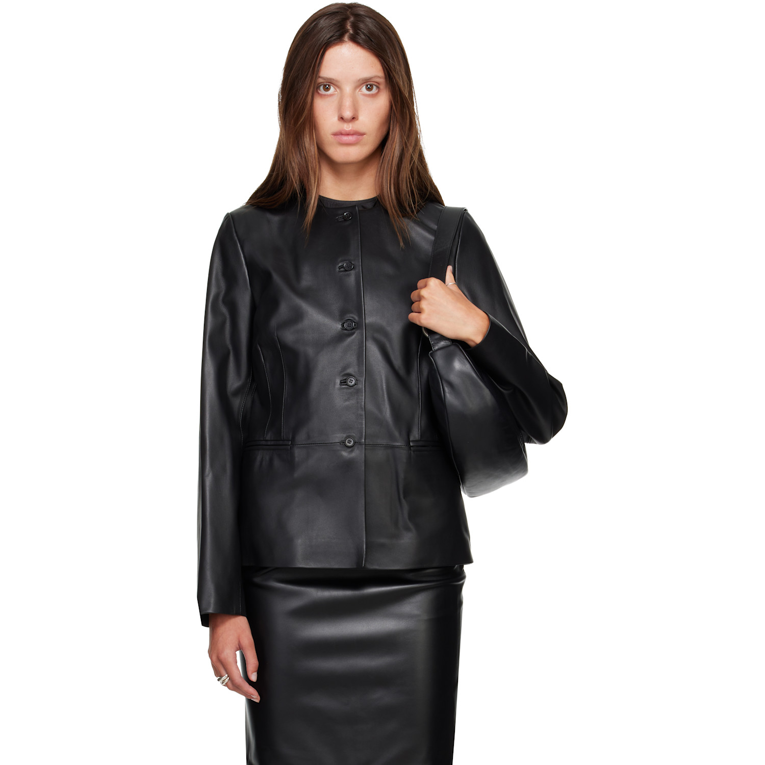 Loulou de Saison Black ADEA Collarless Leather Jacket