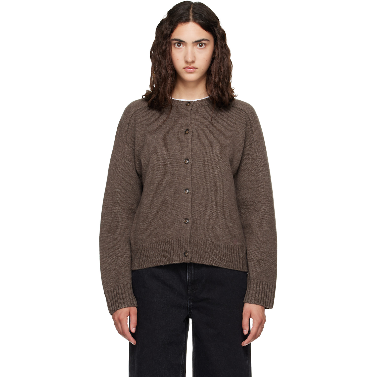 Loulou De Saison Brown Aidar Lds Wool Cashmere Cardigan In Grizzly