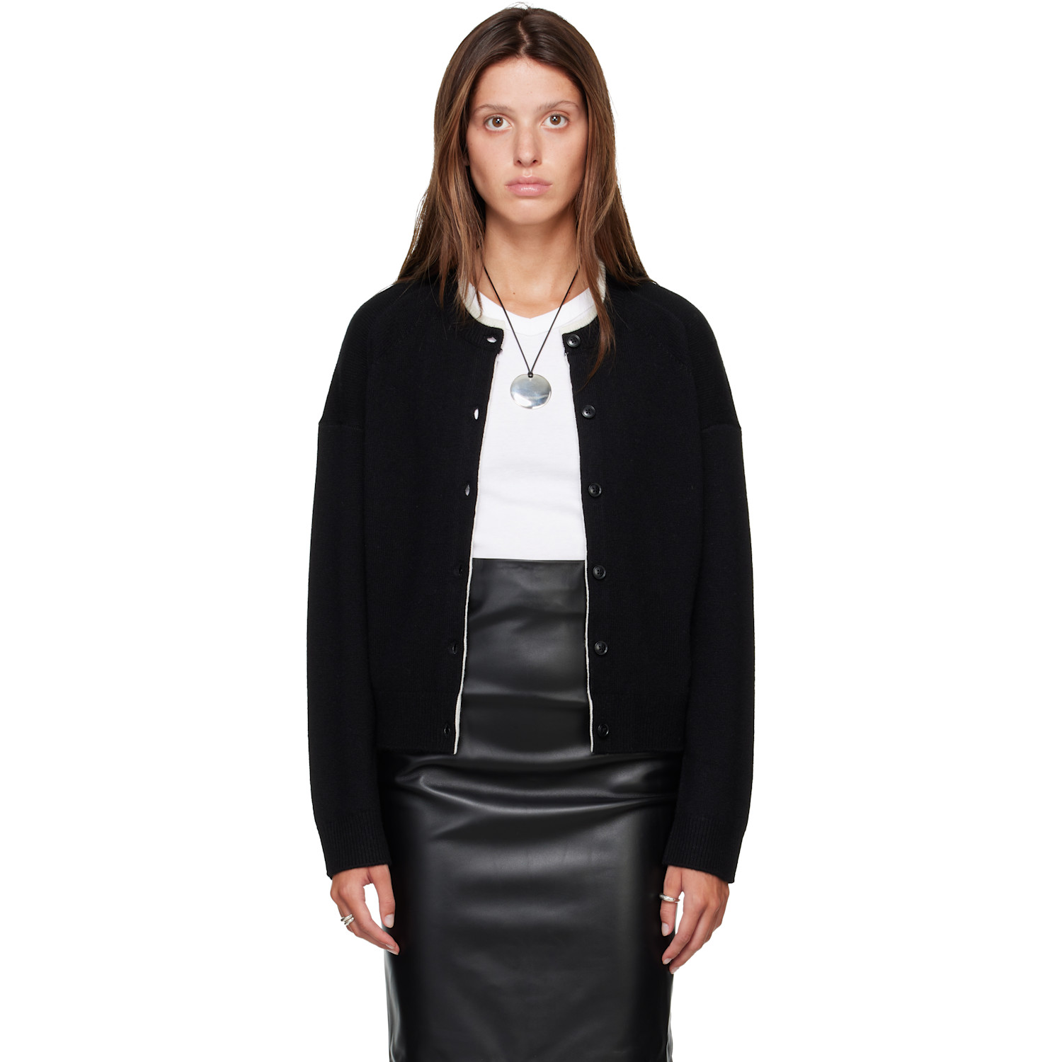 Loulou de Saison Black NICOLA Bicolor Cashmere Cardigan