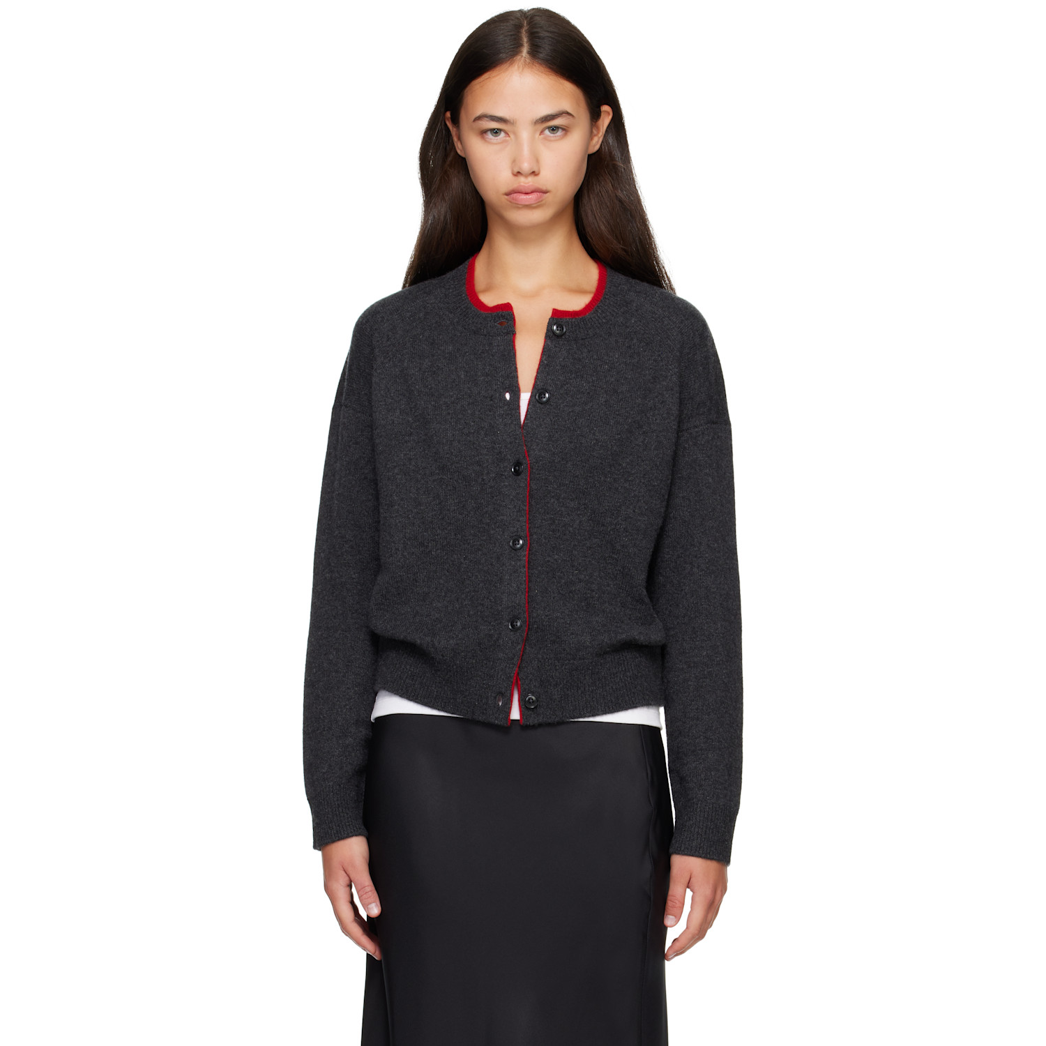 Loulou de Saison Gray & Red NICOLA Bicolor Cashmere Cardigan