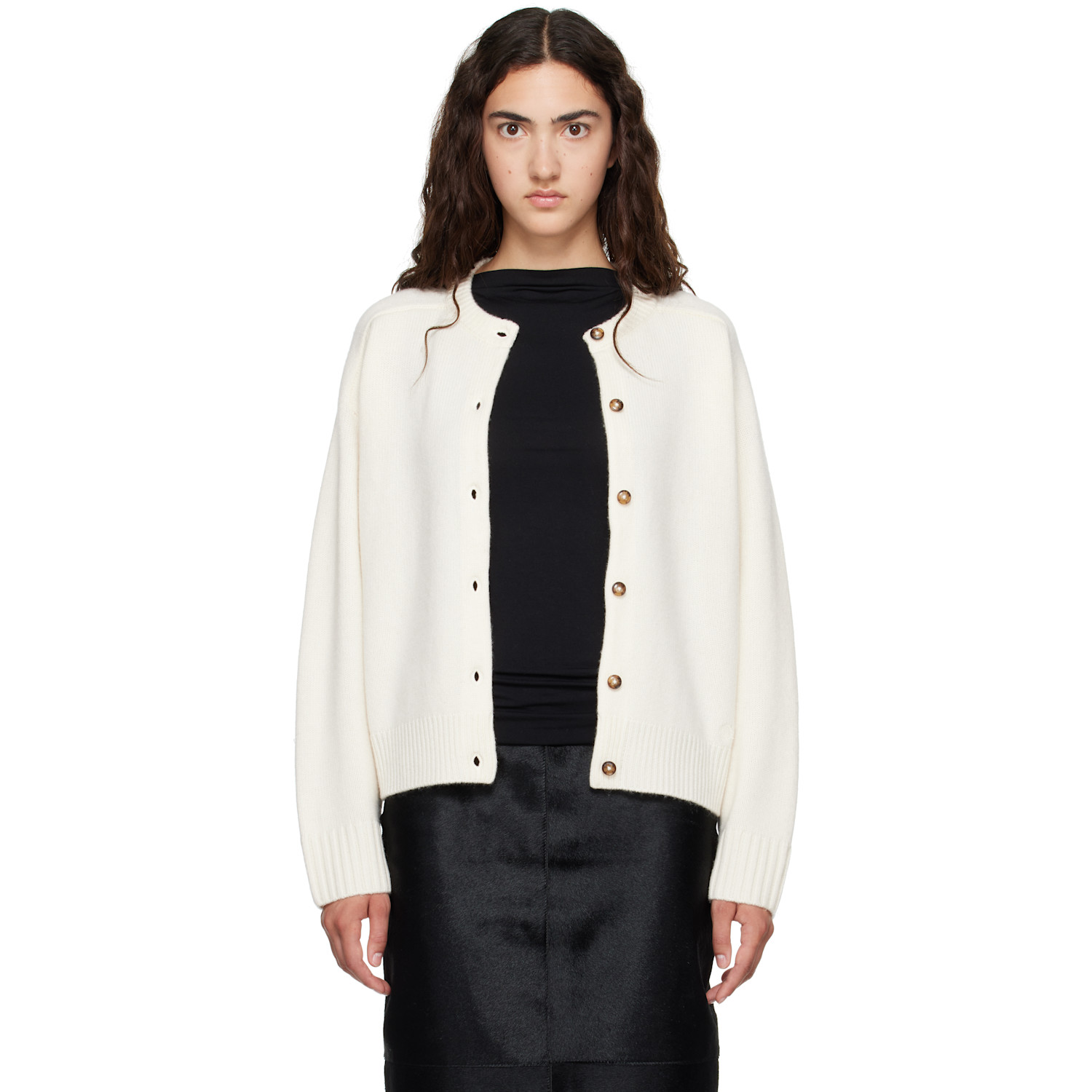 Loulou De Saison Off-white Aidar Lds Wool Cashmere Cardigan In Ivory