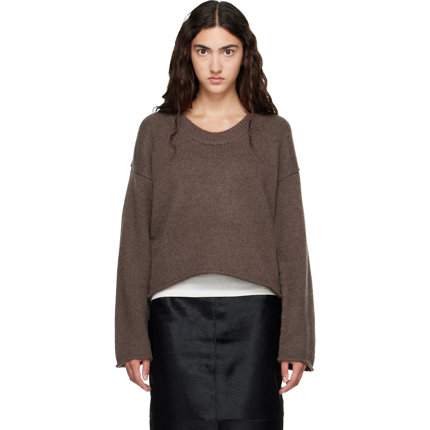 Loulou de Saison Brown DERRY LDS U Neck Cashmere Sweater
