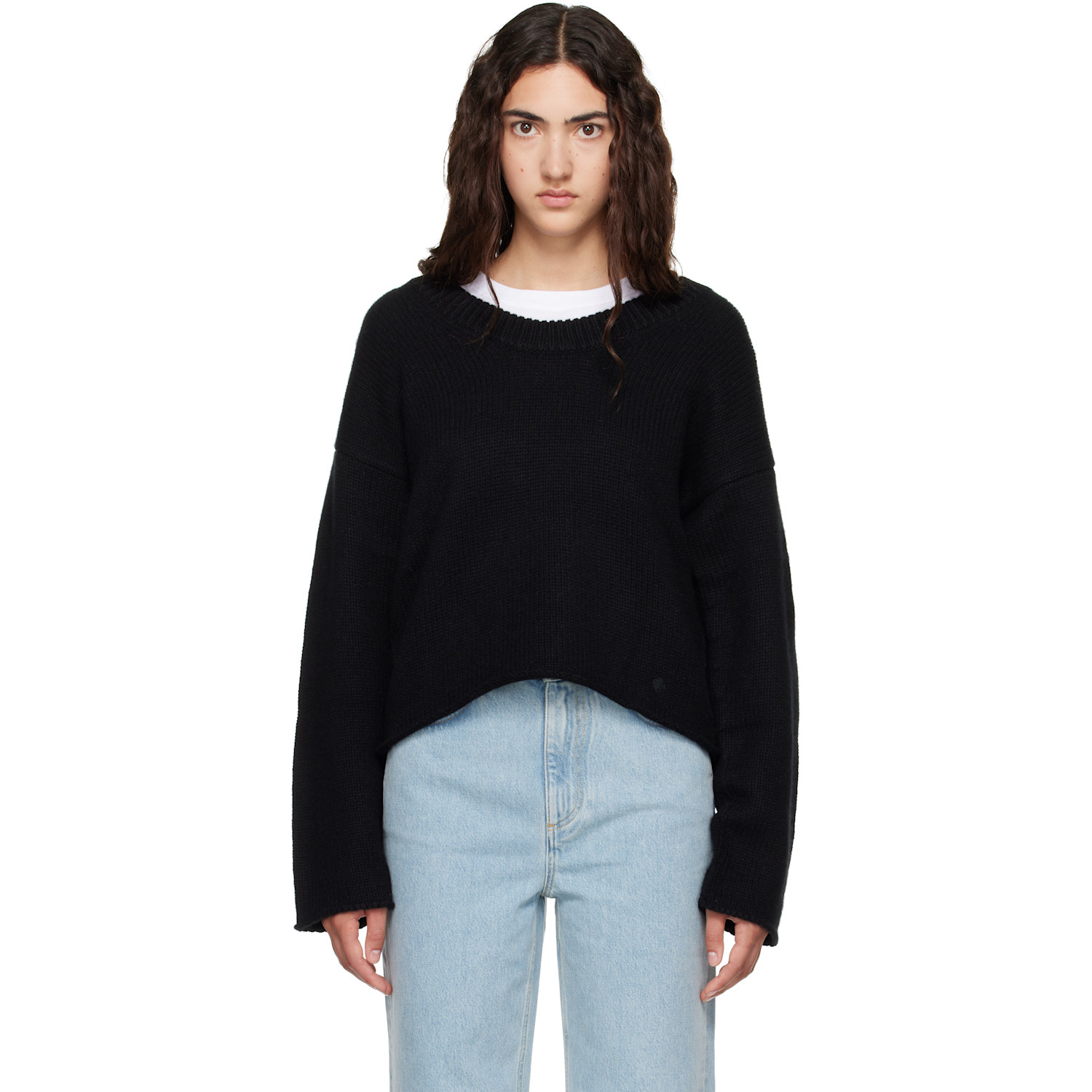 Loulou de Saison Black DERRY LDS U Neck Cashmere Sweater