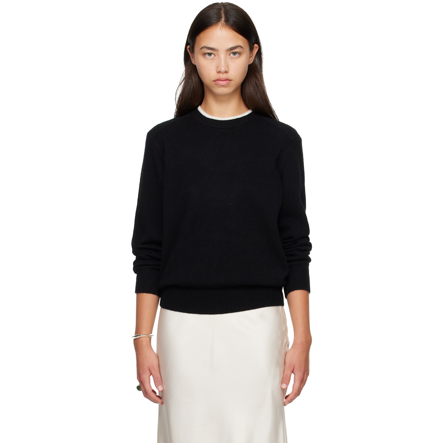 Loulou de Saison Black & Off-White OTIS Bicolor Cashmere Sweater