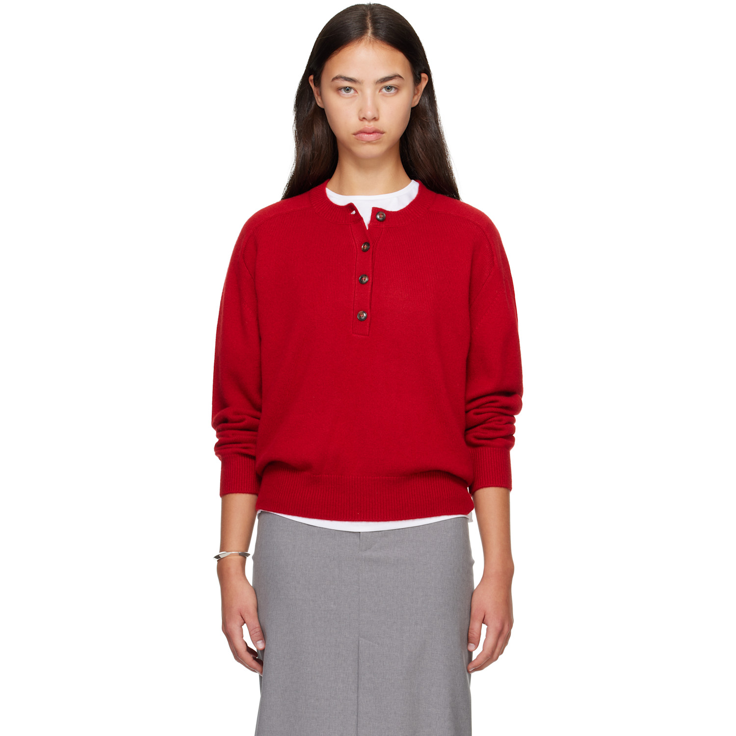 Loulou de Saison Red MALO Oversized Henley Sweater