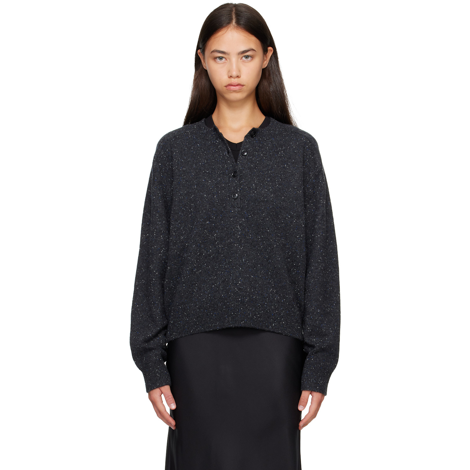 Loulou de Saison Gray MALO Oversized Henley Sweater