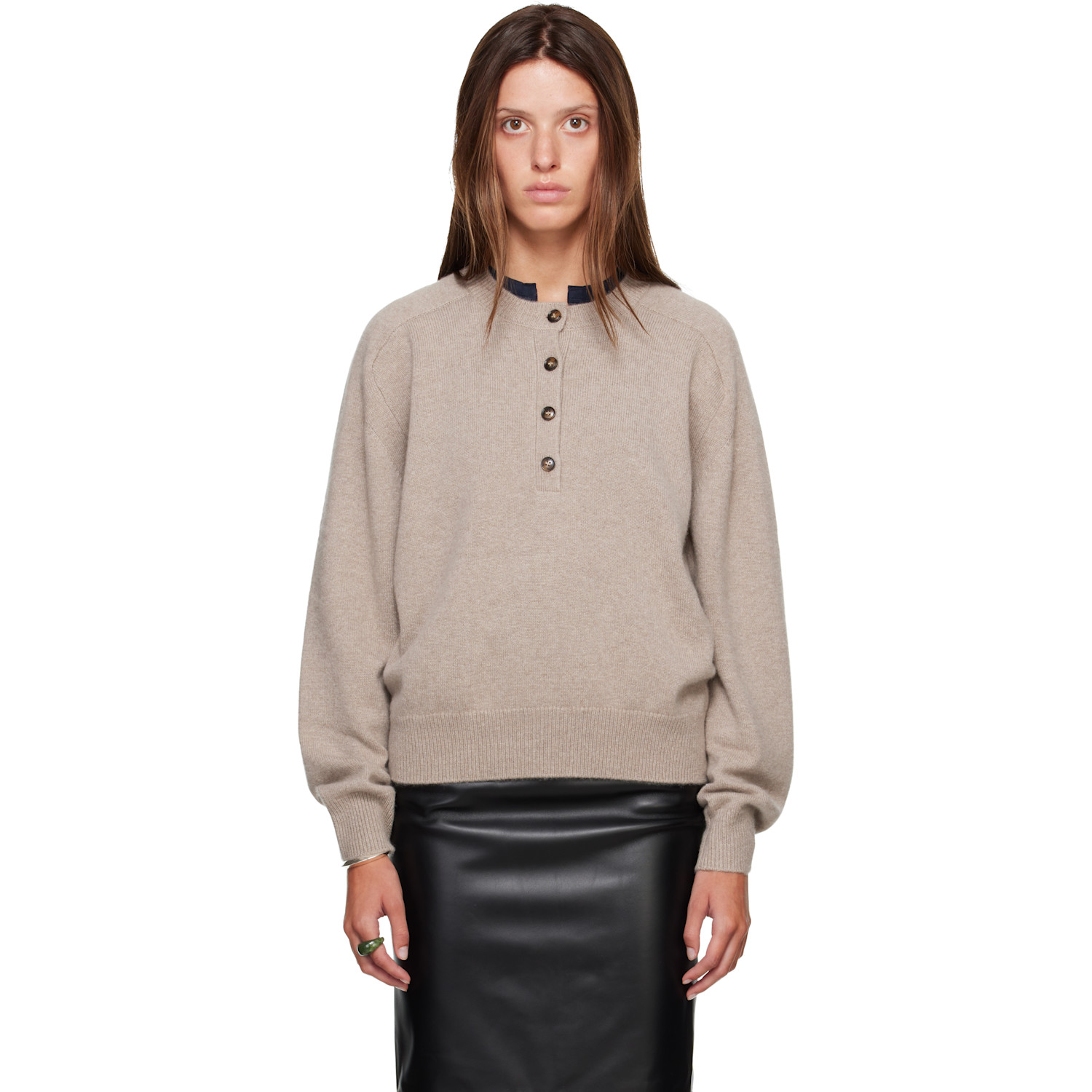 Loulou de Saison Taupe MALO Oversized Henley Sweater