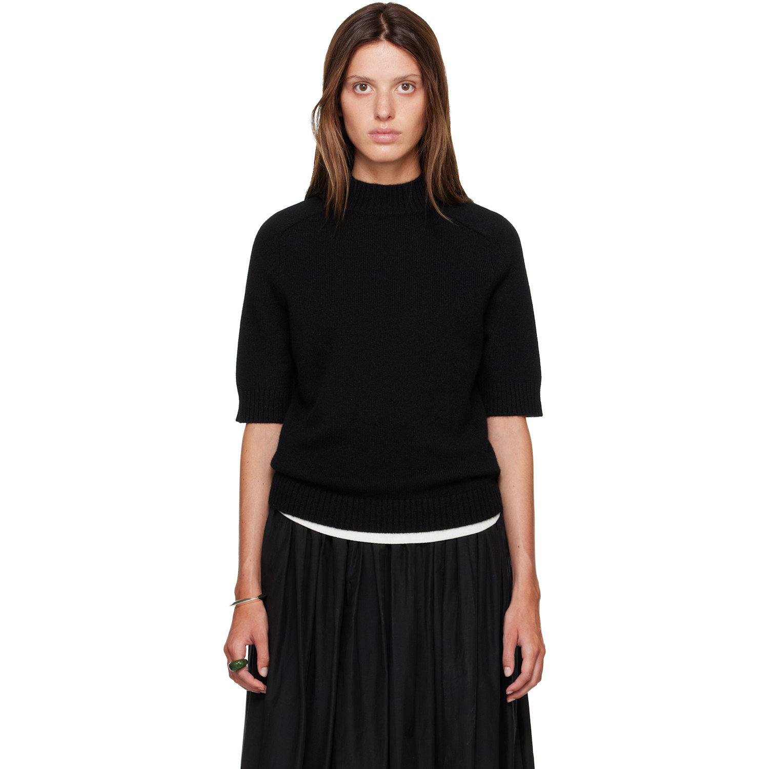 Loulou de Saison Black RUTH Stand Collar Cashmere Top