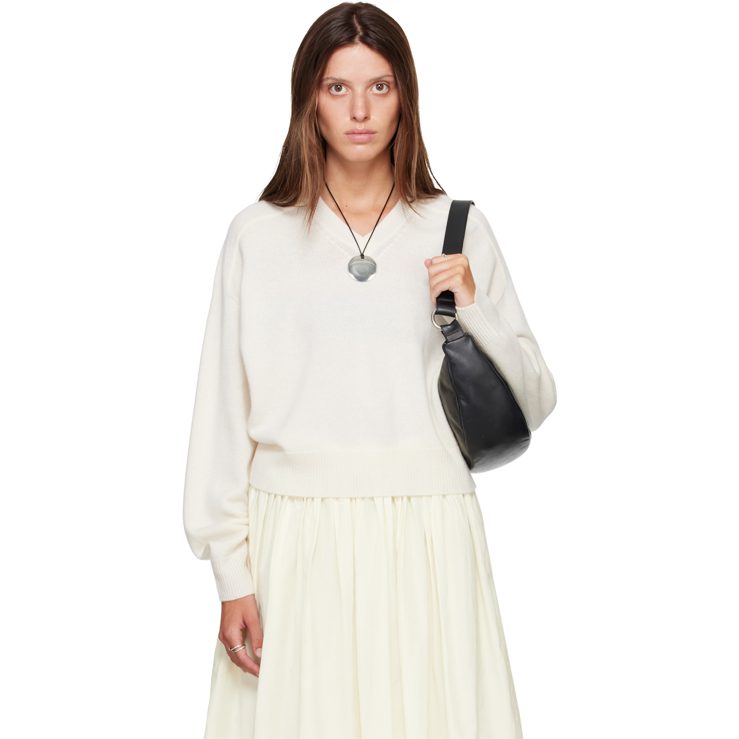 Loulou de Saison Off-White ANZOR LDS Cashmere V Neck Sweater