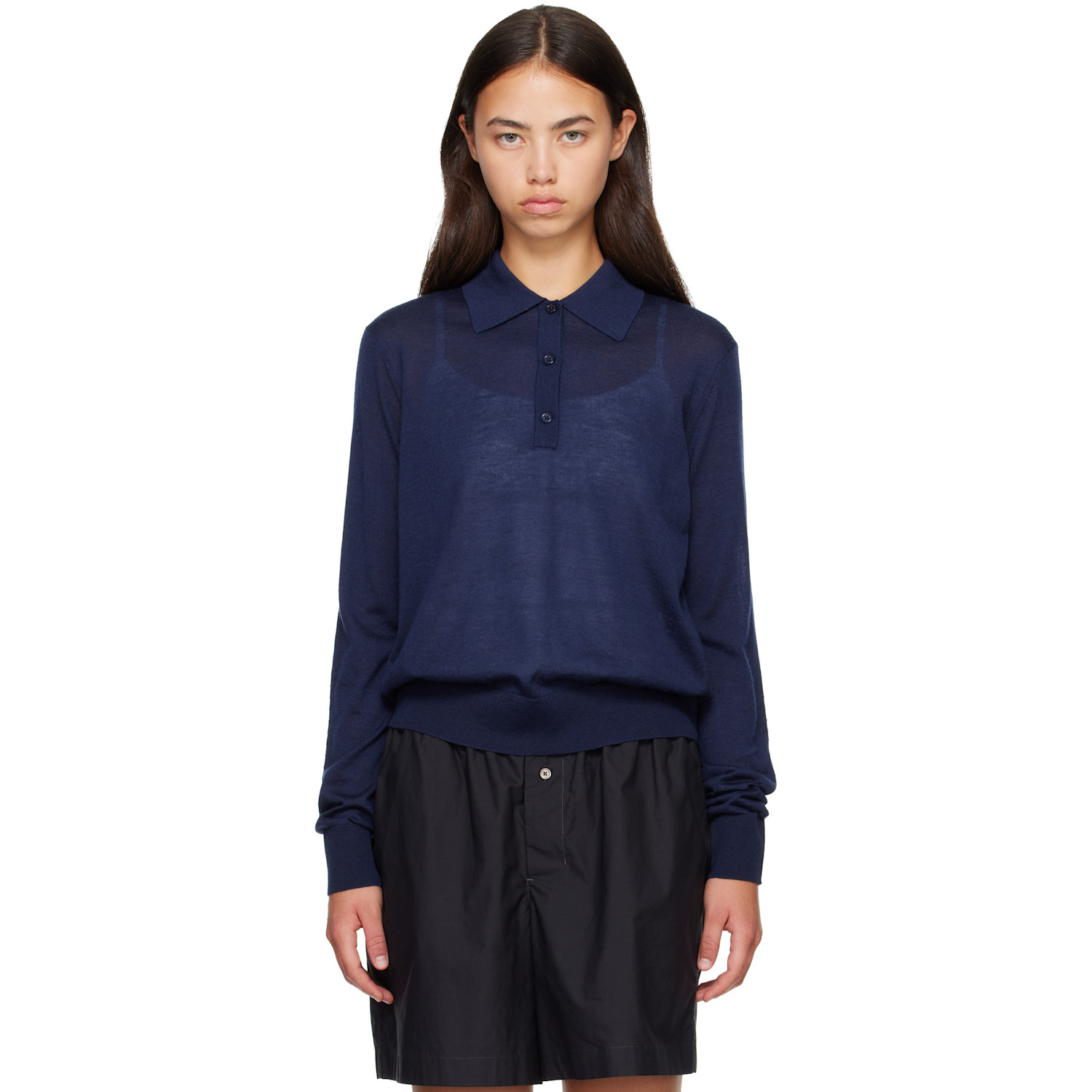 Loulou de Saison Navy MILES Long Sleeve Polo
