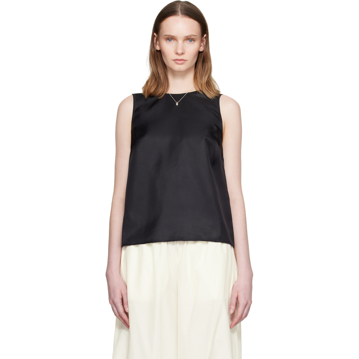Loulou de Saison Black Gema Sleeveless Silk Top