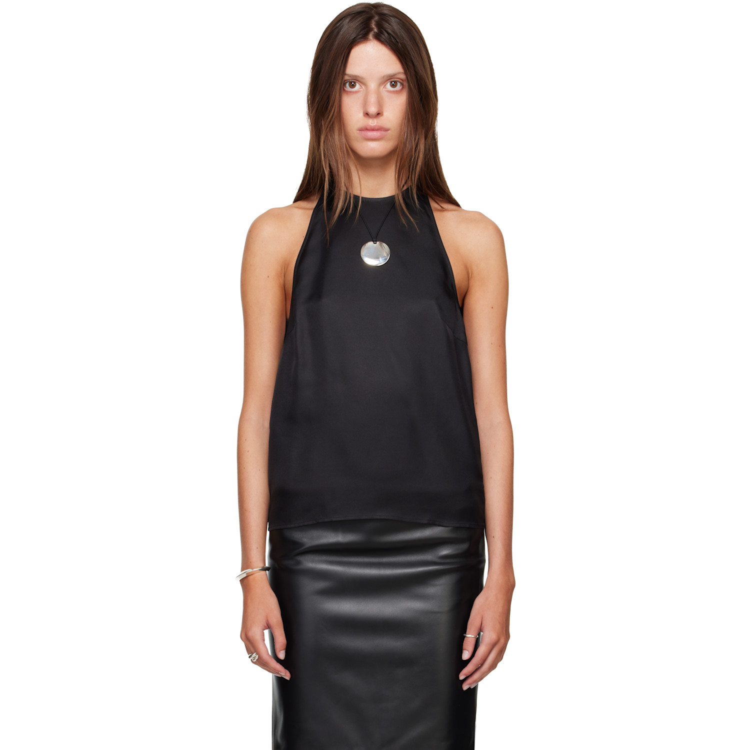 Loulou de Saison Black CAMI Silk Twill Cape Top