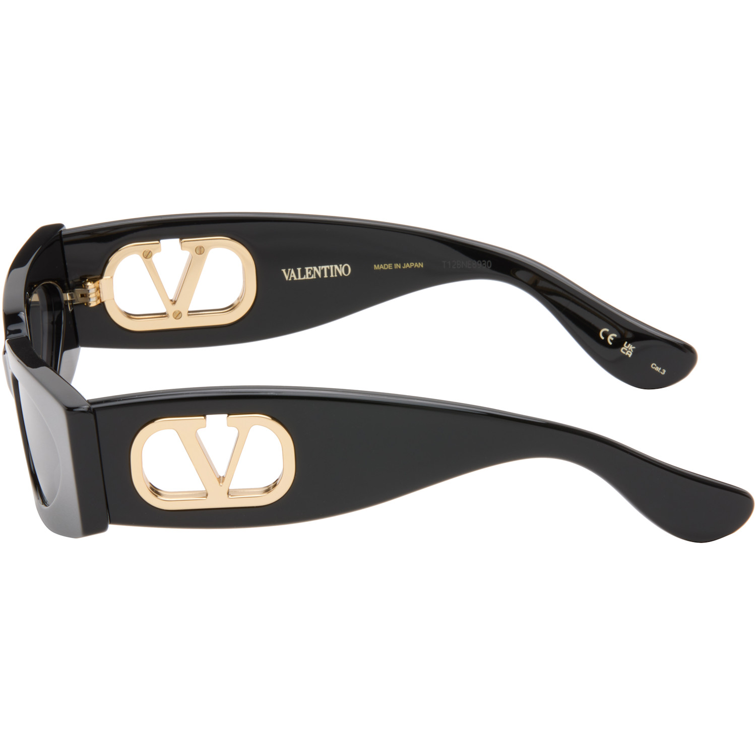  Valentino Black Rectangular Acetate Sunglasses 