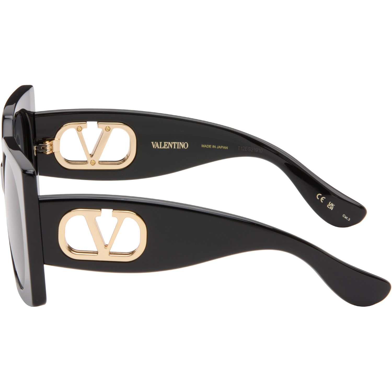 Valentino Black Rectangular Acetate Sunglasses 