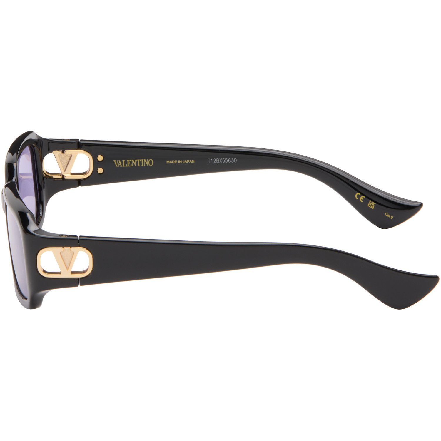  Valentino Black Rectangular Acetate Sunglasses 