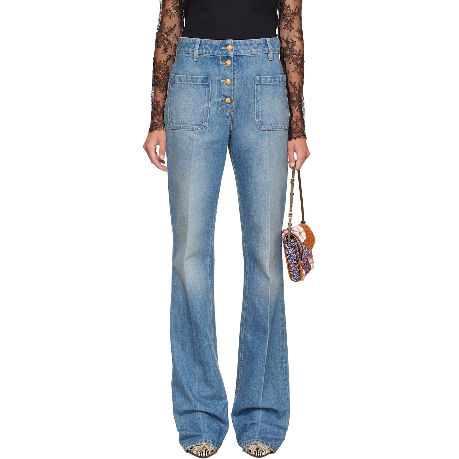 Valentino Blue Denim Exposed Button Jeans