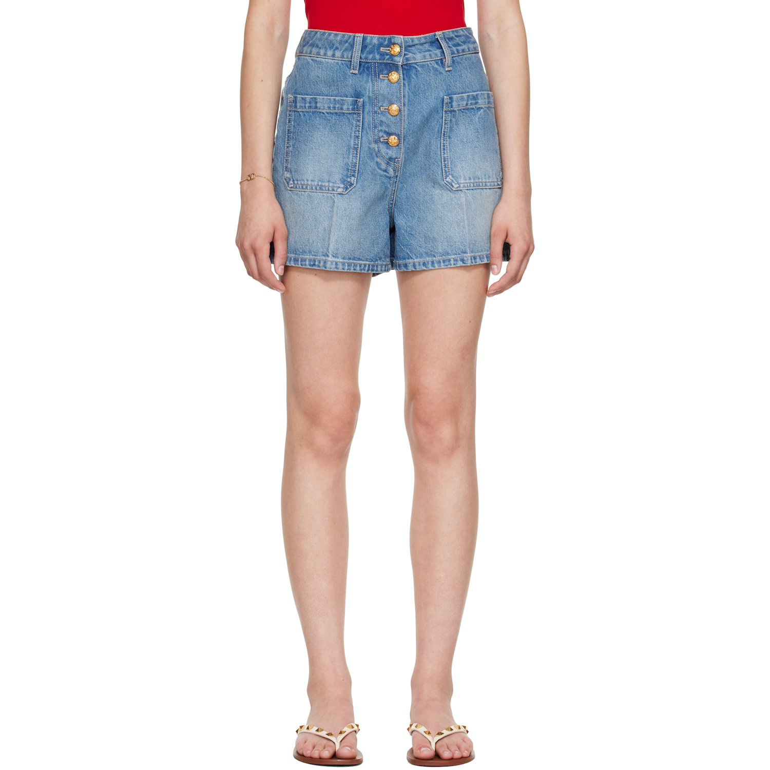 Valentino Blue Patch Pocket Denim Shorts