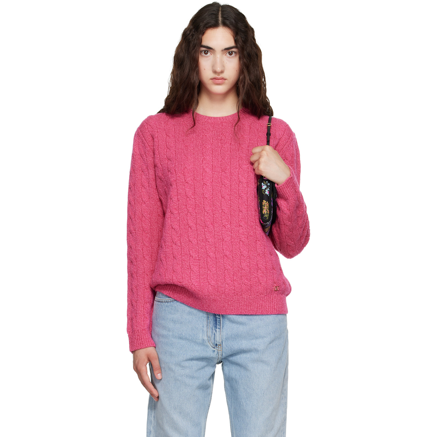 Valentino Pink Cable-Knit Wool Sweater