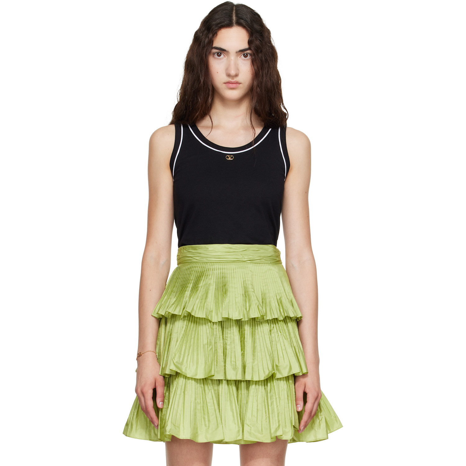 Valentino Black Cotton Jersey VLogo Tank Top